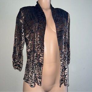TanJay NWOT Ladies Petite PS Velour Brown Print Open Front Sweater Top 3/4Sleeve